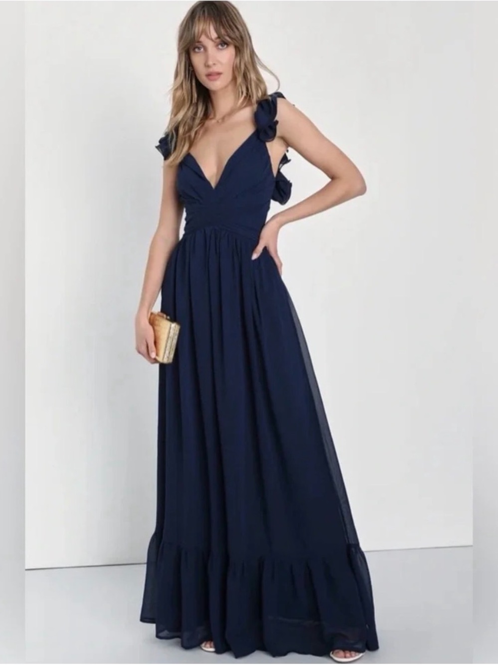 Lulu's Navy Tie-Shoulder Maxi Dress